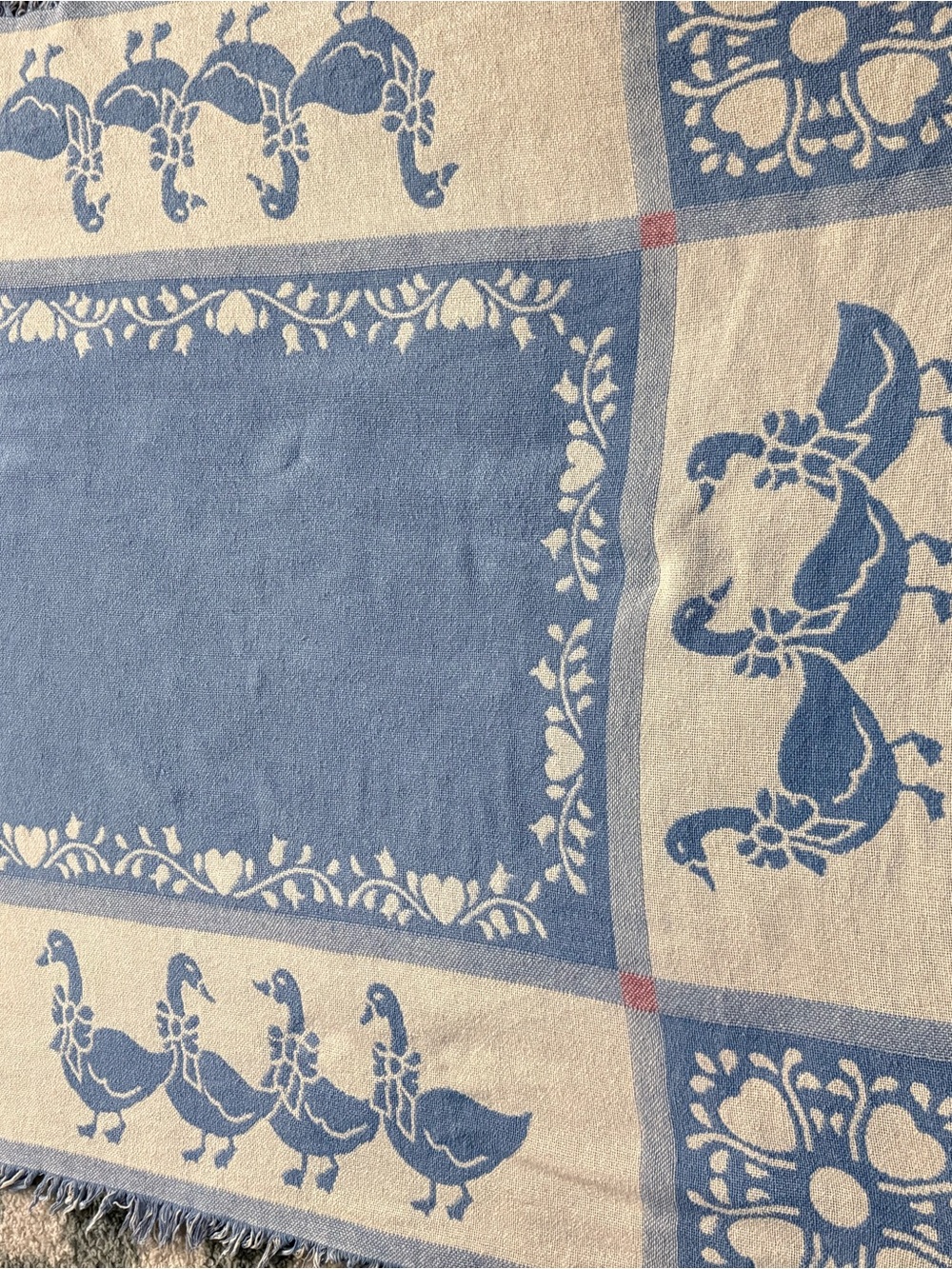 VTG Duck Goose Tapestry Blanket Woven Throw Blanket Blue Pink Cottage Core - Picture 6 of 7